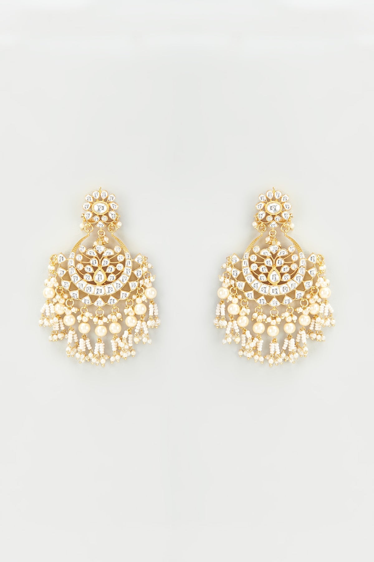 Gold Finish Kundan Polki & Pearls Chandbali Earrings