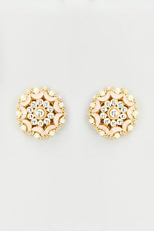 Gold Finish Kundan Polki Stud Earrings