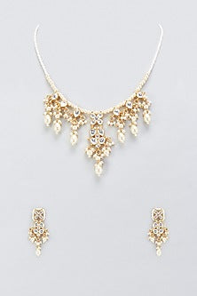 Gold Finish Kundan Polki Necklace Set