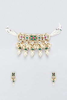 Gold Finish Kundan Polki Choker Necklace Set