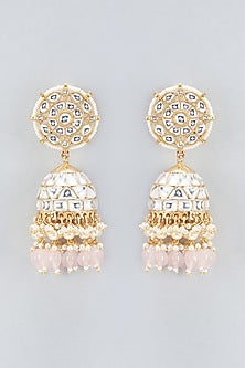 Gold Finish Kundan Polki & Pearl Jhumka Earrings