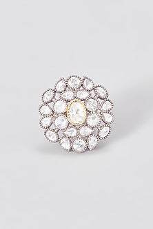 Two Tone Finish Kundan Polki Ring
