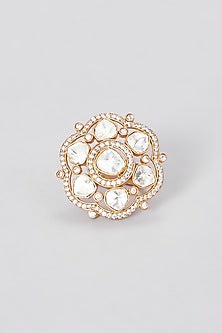 Gold Finish Kundan Polki Ring