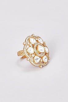Gold Finish Kundan Polki Ring