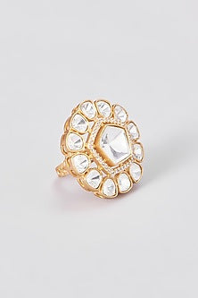 Gold Finish Kundan Polki Ring