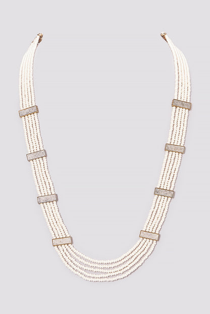 Gold Finish Kundan Polki & Pearl Long Necklace