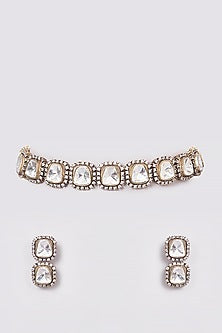 Two Tone Finish Kundan Polki Choker Necklace Set
