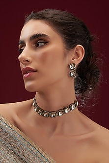 Two Tone Finish Kundan Polki Choker Necklace Set