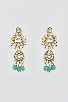 Gold Finish Kundan Polki & Green Beaded Necklace Set