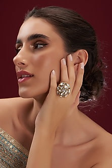 Gold Finish Kundan Polki Ring