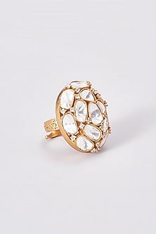 Gold Finish Kundan Polki Ring