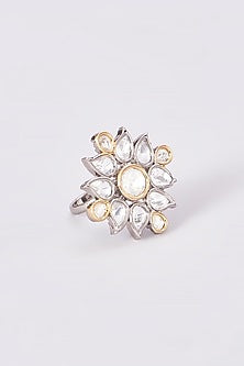 Two Tone Finish Kundan Polki Ring