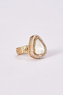 Gold Finish Kundan Polki Ring