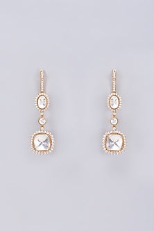 Gold Finish Kundan Polki Dangler Earrings
