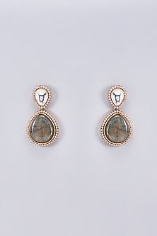 Gold Finish Kundan Polki Dangler Earrings