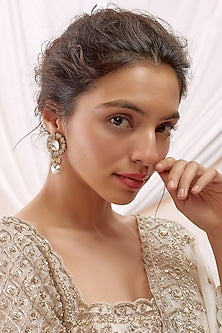 Gold Finish Kundan Polki & Pearl Dangler Earrings