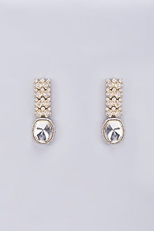 Gold Finish Kundan Polki Dangler Earrings