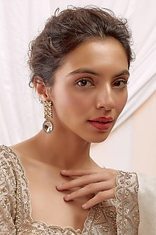 Gold Finish Kundan Polki Dangler Earrings