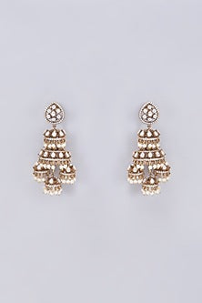 Gold Finish Kundan Polki & Pearl Jhumka Earrings
