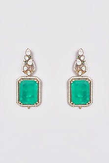 Two Tone Finish Kundan Polki & Green Stone Dangler Earrings