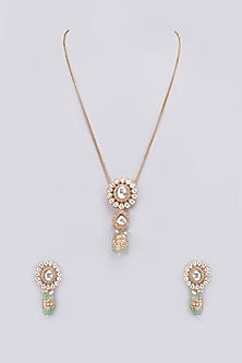 Gold Finish Kundan Polki Long Necklace Set