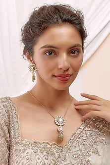 Gold Finish Kundan Polki Long Necklace Set