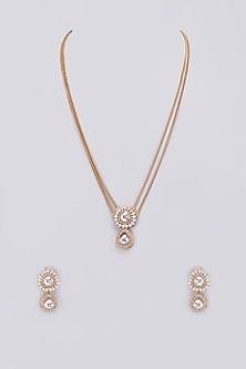 Gold Finish Kundan Polki Long Necklace Set