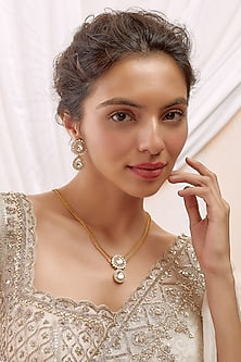 Gold Finish Kundan Polki Long Necklace Set