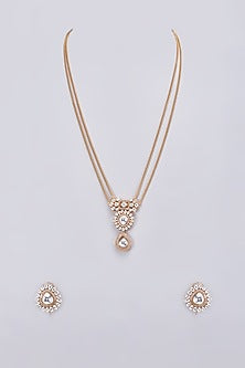 Gold Finish Kundan Polki Long Necklace Set