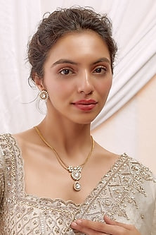 Gold Finish Kundan Polki Long Necklace Set