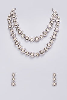 Two Tone Finish Kundan Polki Layered Necklace Set