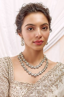 Two Tone Finish Kundan Polki Layered Necklace Set
