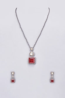 Two Tone Finish Kundan Polki & Red Stone Long Necklace Set