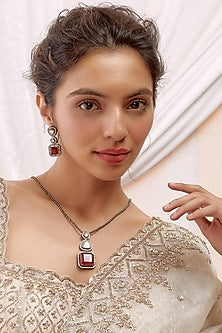 Two Tone Finish Kundan Polki & Red Stone Long Necklace Set