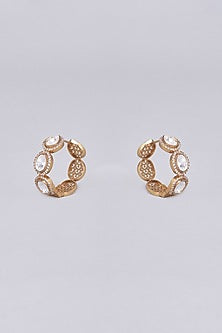 Gold Finish Kundan Polki Hoop Earrings