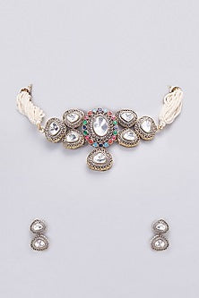 Gold Finish Kundan Polki Choker Necklace Set
