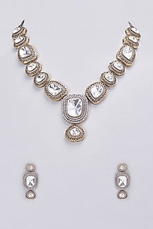 Gold Finish Kundan Polki Necklace Set