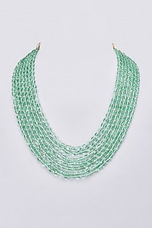 Gold Finish Kundan Polki & Emerald Beaded Long Mala