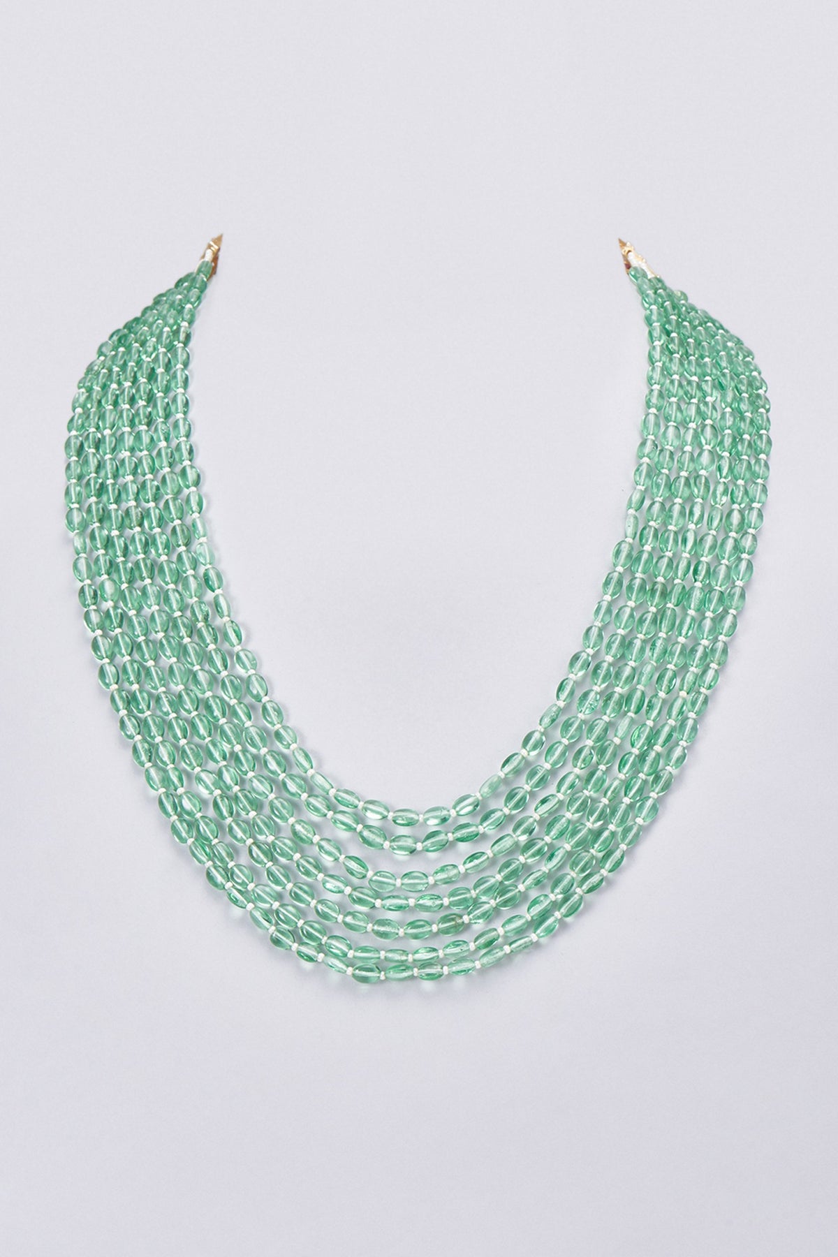 Gold Finish Kundan Polki & Emerald Beaded Long Mala