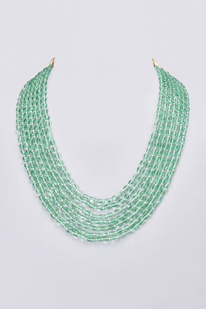 Gold Finish Kundan Polki & Emerald Beaded Long Mala
