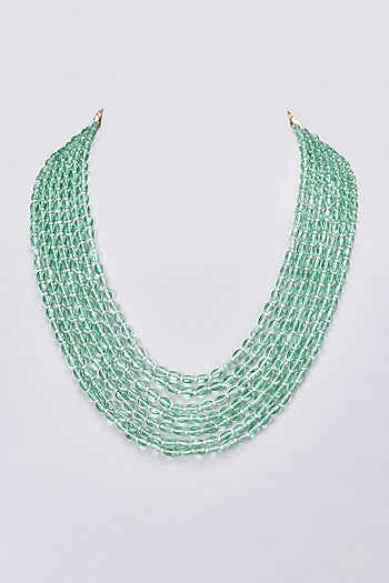 Gold Finish Kundan Polki & Emerald Beaded Long Mala