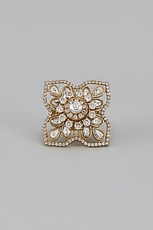 Gold Finish Kundan Polki Ring