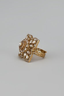 Gold Finish Kundan Polki Ring