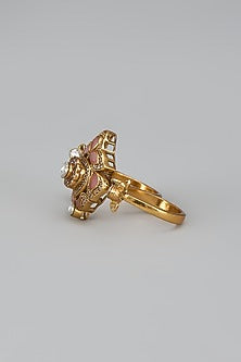 Gold Finish Kundan Polki Ring