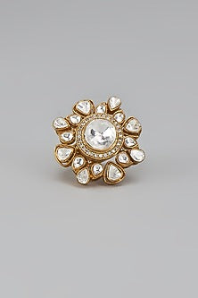 Gold Finish Kundan Polki Ring