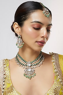 Gold Finish Kundan Polki Long Necklace Set