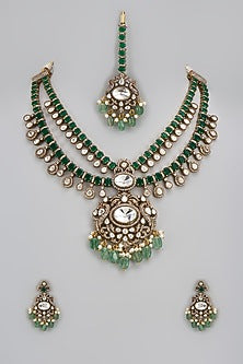 Gold Finish Kundan Polki Long Necklace Set