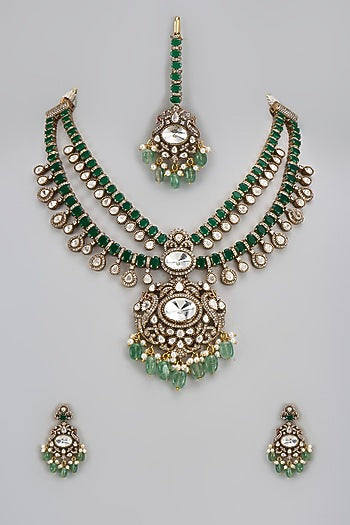 Gold Finish Kundan Polki Long Necklace Set