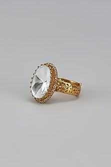 Gold Finish Kundan Polki Ring