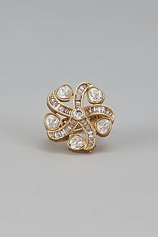 Gold Finish Kundan Polki Ring
